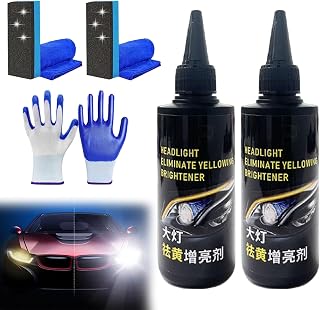 Car Headlight Revitalizer – Blurring & Yellowing Remover, Professional Headlight Restoration Kit, Headlight Eliminate Yellowing Bringhtener, Head Light Cleaner for Polish, Decontamination (2Pcs)