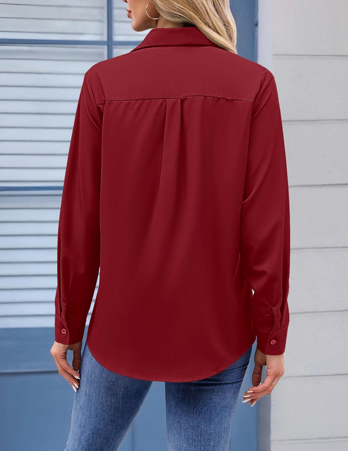 Zeagoo Womens Button Down Shirt Long Sleeve Blouse Business Work Tops Dressy Casual Floral Printed Outfits with Pocket - Image 7