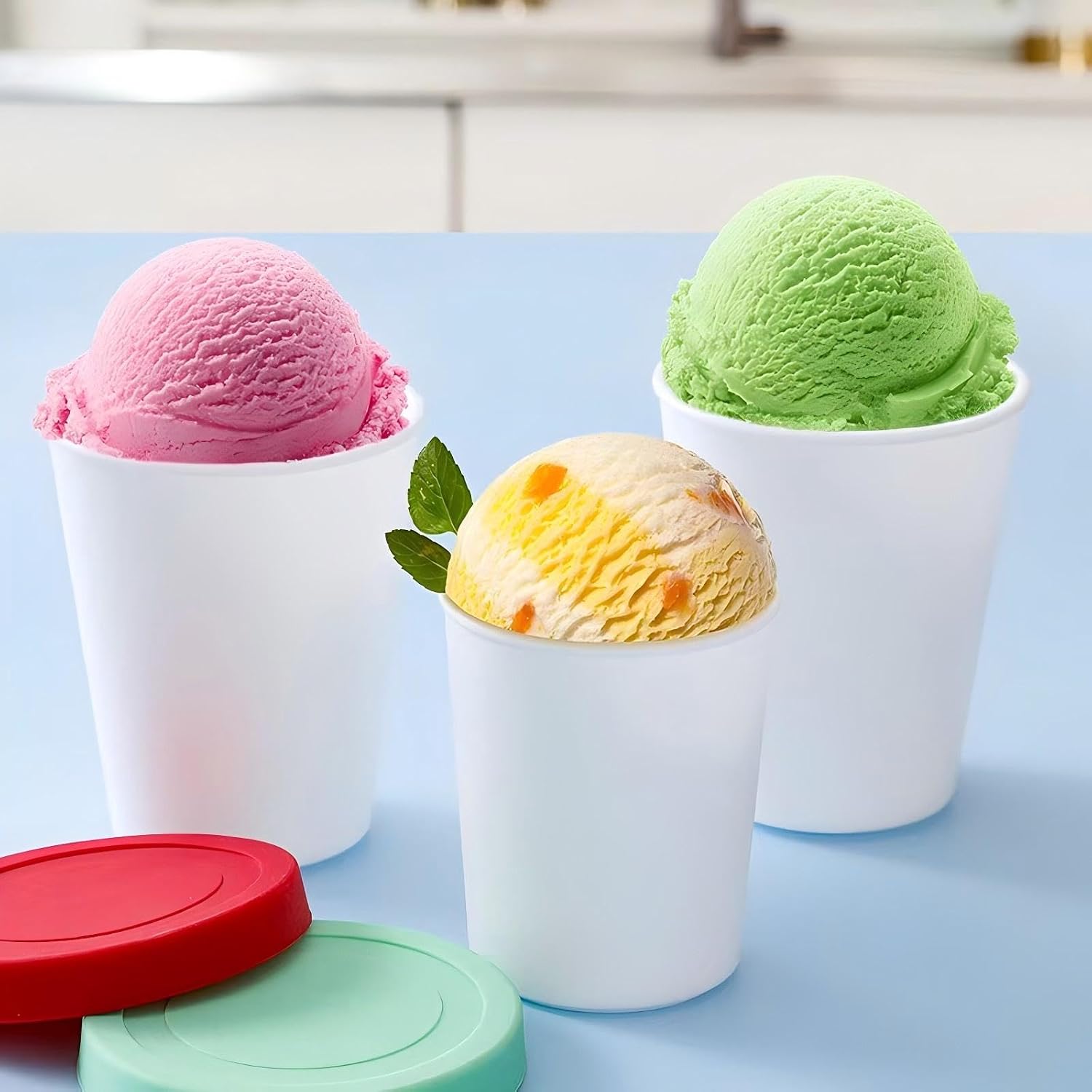 32 Oz Ice Cream Containers for Homemade, Ice Cream Containers with Silicone Lids Leak-Free, Reusable Ice Cream Storage Containers for Freezer Chocolate Sorbet, (4 Pack - 1 Quart Each) image 3