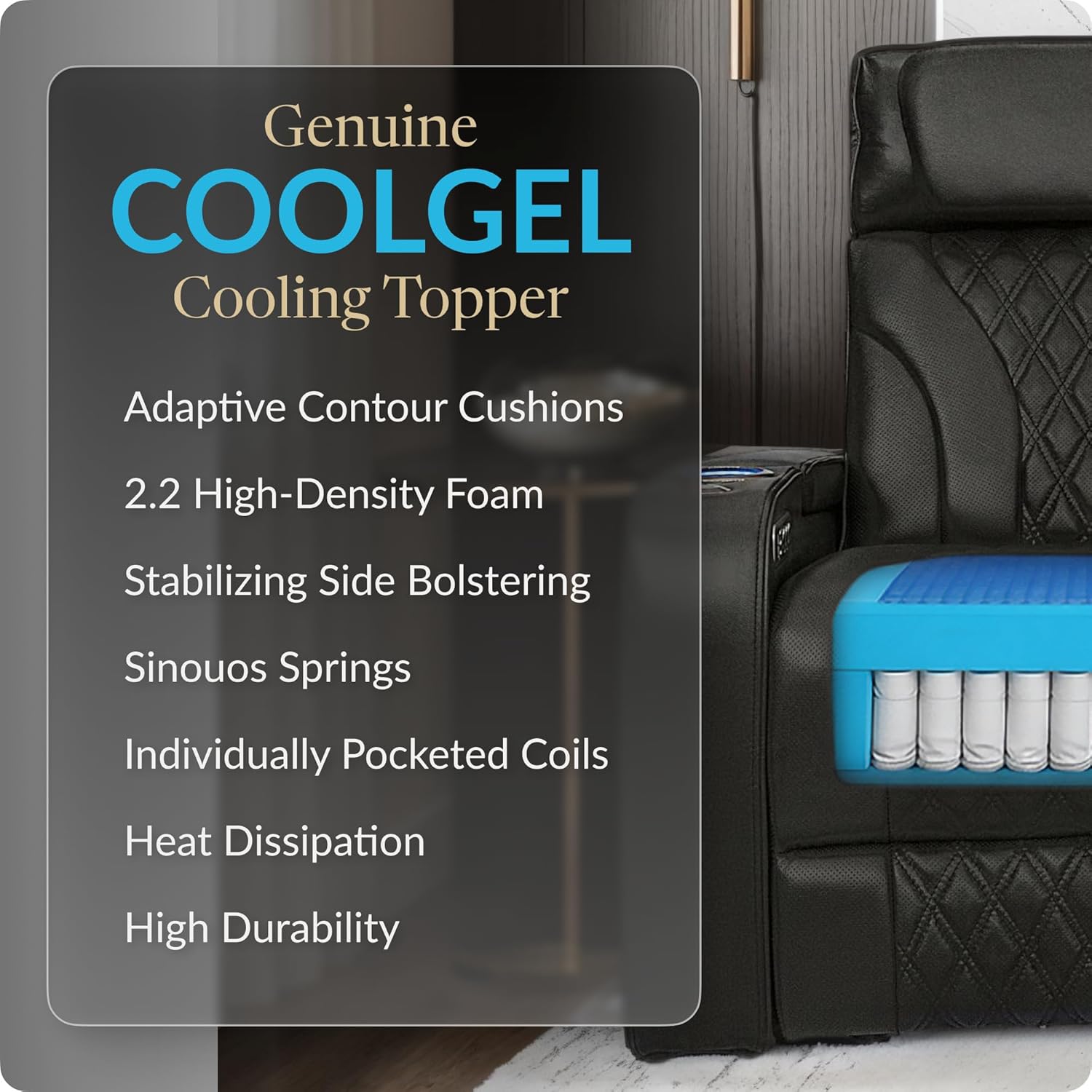 Seatcraft Luminis LT Zero-Gravity Heat & Massage Italian Leather Home Theater Seating w/Wireless Charging Wedge Console Table, Power Headrest, Power Recline, Row of 4, Black