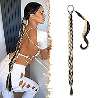 Vista 18 de BARSDAR Extensión de Cola de Caballo Trenzada de 30 Pulgadas de Largo - Extensiones de Cabello de Cola de Caballo Trenzada Rubia Recta Envolvente