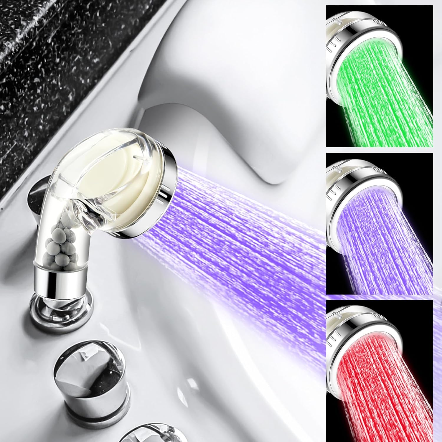LED Sprayer Head 2.5 Inch Shower Head Shampoo Bowl Sprayer Color Changing Handheld Shower with Filter Water Saving Shampoo Bowl for Repair Dry Skin and Hair Loss