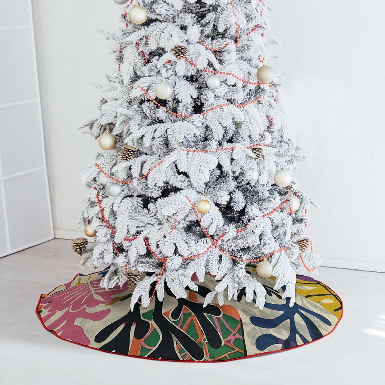 Tree Skirt Christmas Tree Skirt Trees and Leaves Printed Christmas Tree Decorations for Holiday Home Decoration Party Christmas