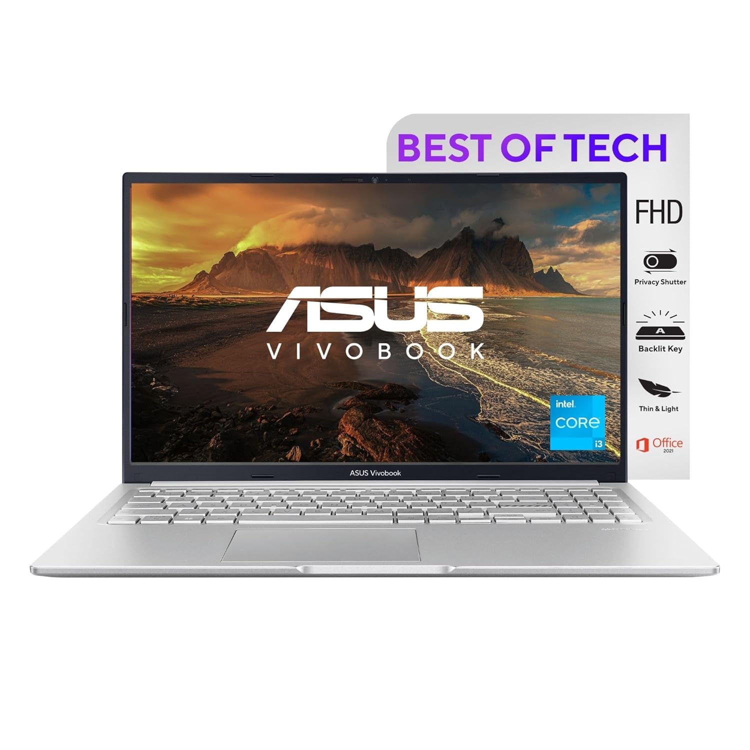 ASUS VivoBook 15 (2022), Intel®Core i3-1215U 12th Gen, 15.6″ (39.62 cm) FHD, Thin and Light Laptop (8GB/512 SSD//Windows 11/Office 2021//Backlit KB/Icelight Silver/1.7 kg), X1502ZA-EJ322WS