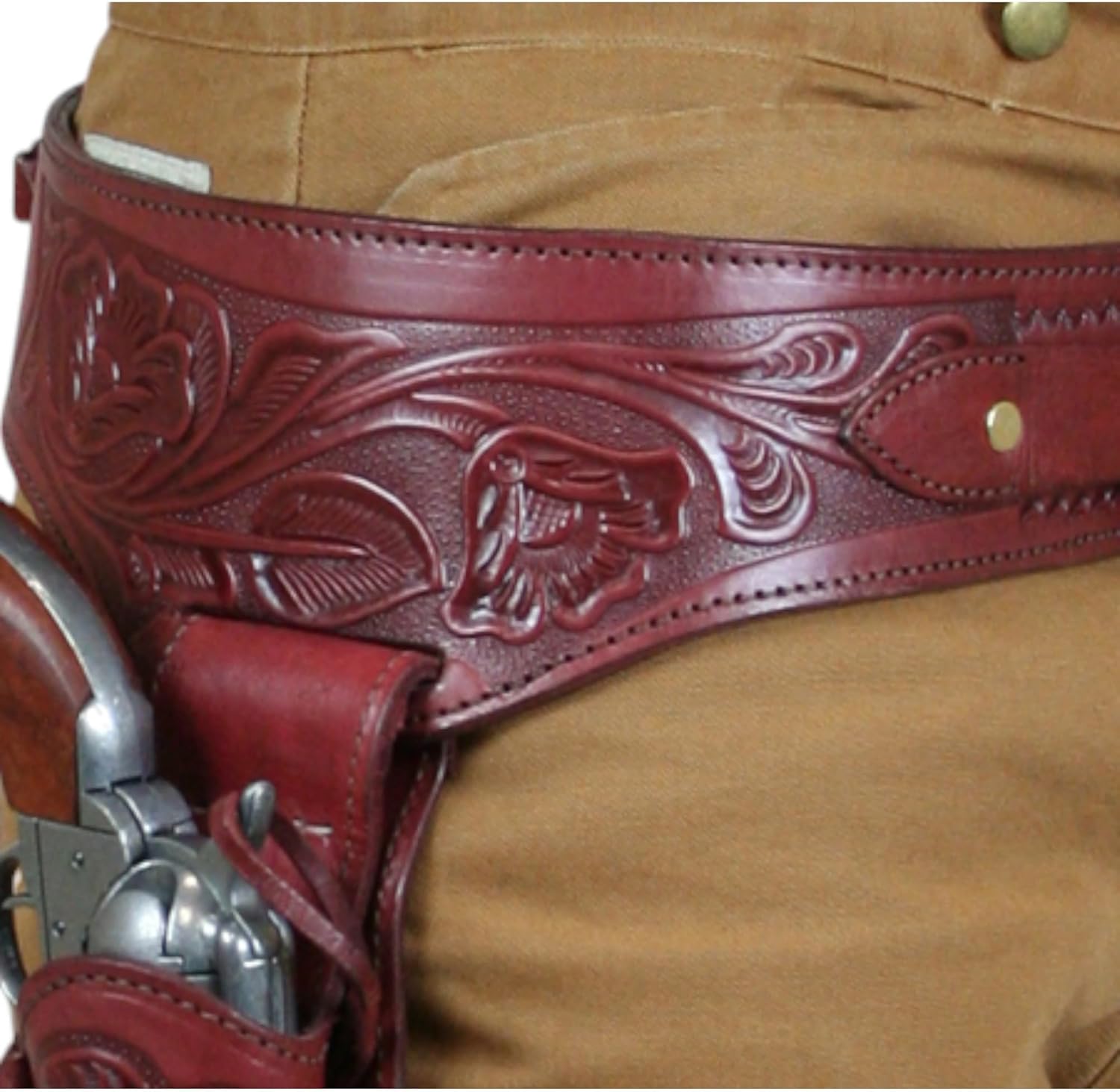 .22 Cal Western Gun Holster with Belt – Buff Full Grain Leather Cowboy Holster – Fits Heritage Rough Rider, Ruger Wrangler, 4" to 6.5" Barrel – Right Hand
