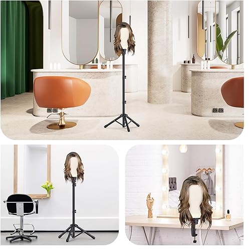 Miniatura 9 de Relx Soporte de peluca reforzado con cabeza de maniquí - Soporte de cabeza de peluca ajustable con cabeza para pelucas - Juego de cabeza de maniquí