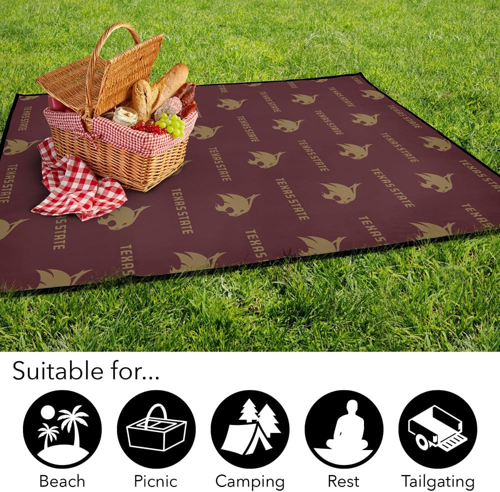 LOGOVISION Texas State University Picnic Outdoor Blanket, 50"x60" Logo Pattern, Foldable Blanket for Picnic, Beach, Camping, Park, Tailgate