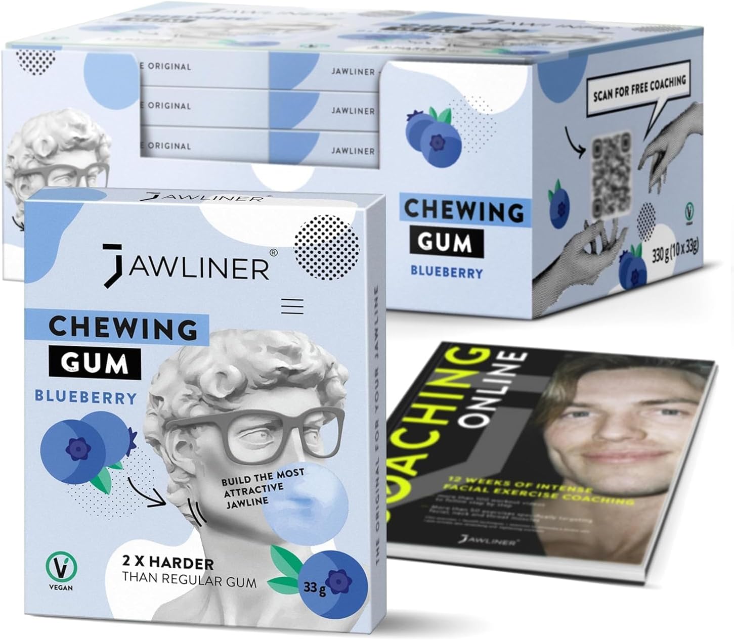 JAWLINER ハードチューインガム、ジョーラインガム - シュガーフリーブルーベリーガム - 顎エクササイザー - ミュウイング用マスチックガム - 通常のチューインガムより2倍硬い 330グラム (120ストリップ)