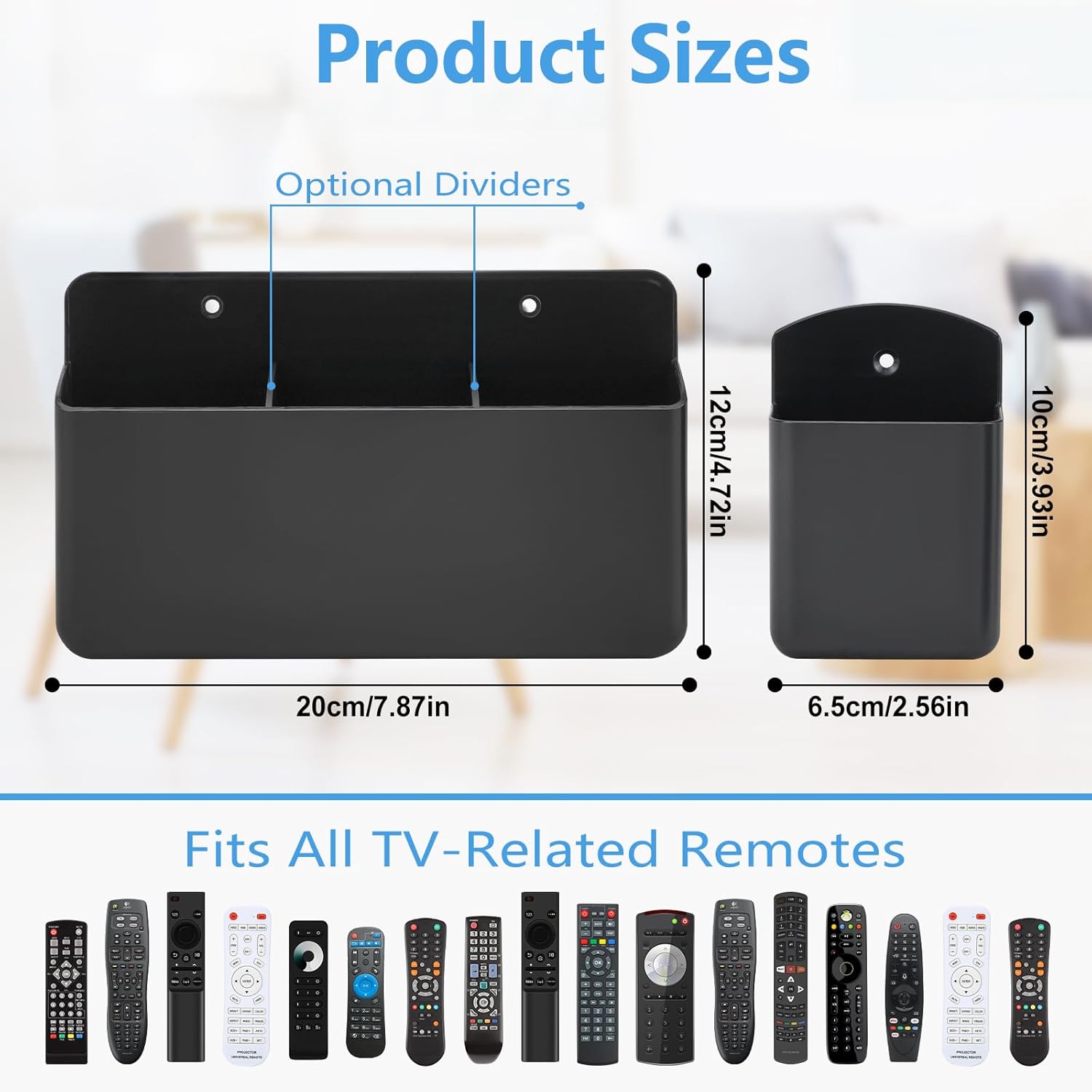 3 Pack Remote Control Holder Wall Mount, 2Pcs Small Remote Holder and 3 Slot Adhesive Wall Remote Holder, Tv Wall Remote Control Holder Pen Holder for Couch Bed Storage (Black)