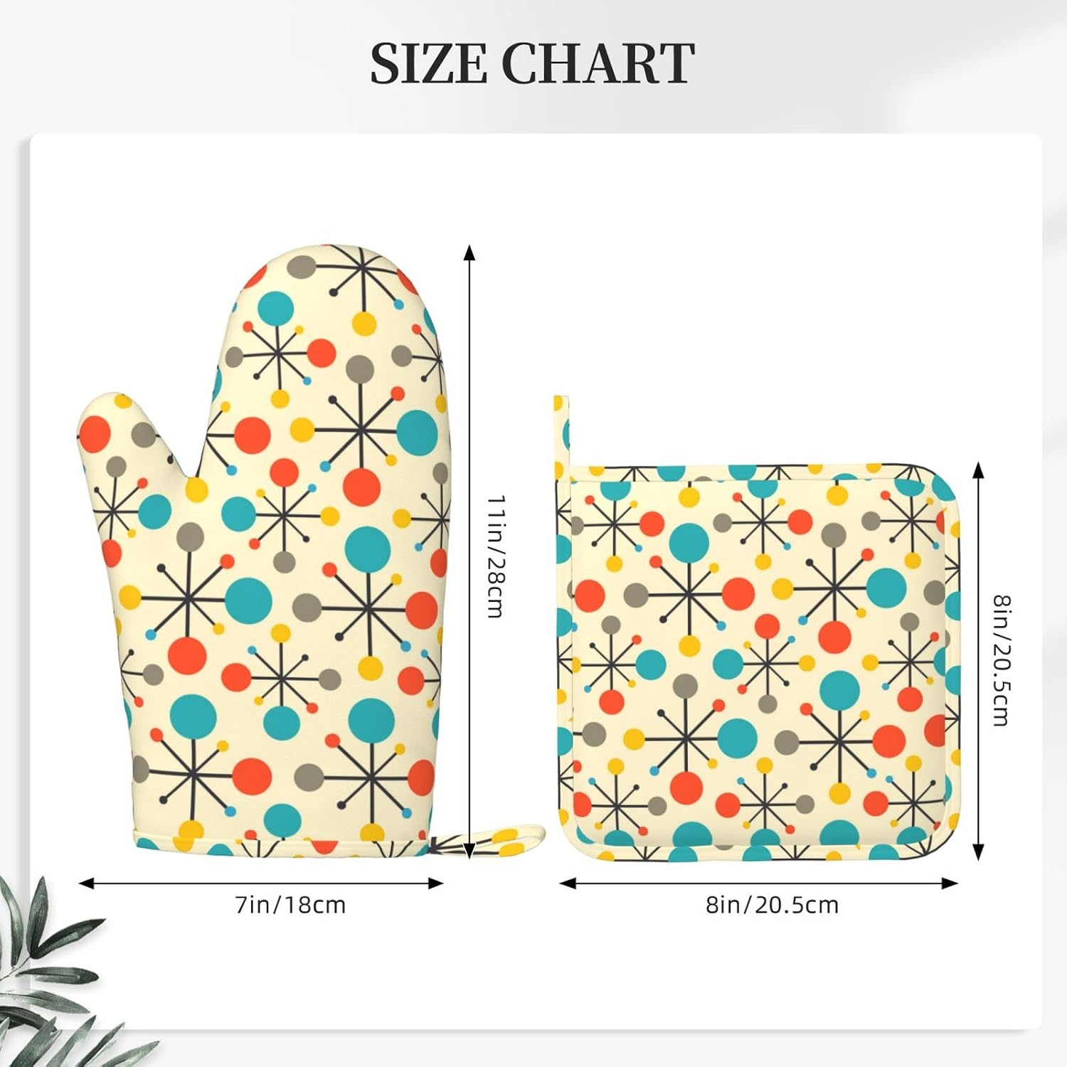 Mid Century Fifties Modern Atomic Retro Oven Mitts and Pot Holders Set of 2 Silicone Heat Resistant Oven Mitten Potholders Non Slip Gloves Kitchen Decor for BBQ Cooking Grilling Baking image 4