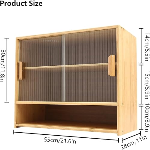 Miniatura 2 de Gdrasuya10 Despensa de cocina pequeña para encimera, aparador de despensa de bambú con 2 puertas corredizas, armario de almacenamiento independiente