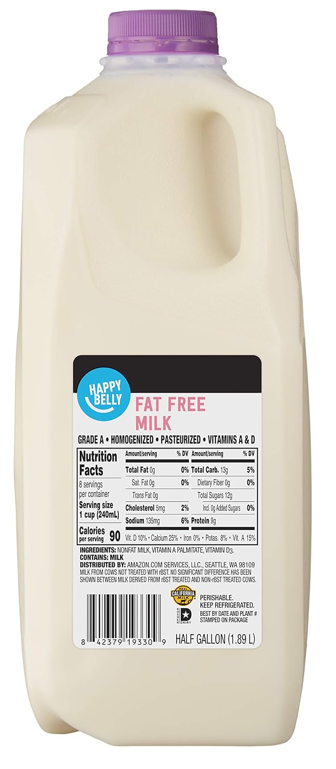 Amazon Brand - Happy Belly Fat Free Milk, Half Gallon, 64 Ounces