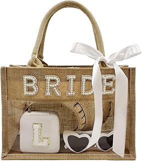 Bride Tote Bag Bride to be Beach Bag with Pearl Rhinestone Letters Bachelorette Party Bridal Shower Wedding Honeymoon Gift Bag