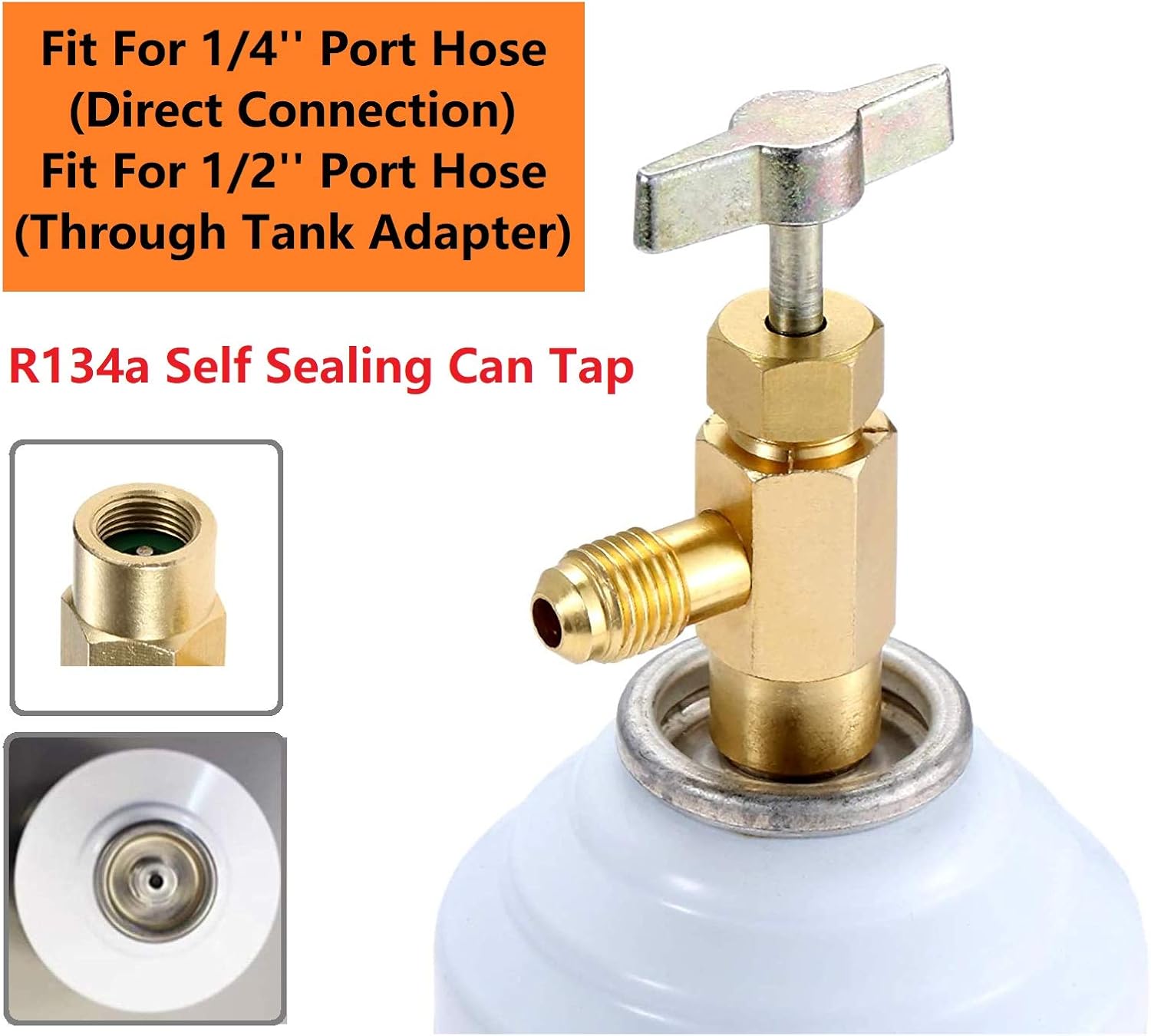 Boltigen R134a Self Sealing Can Tap with Brass Tank Adapter & Core Remover | 134a Refrigerant Can Valve Opener,Freon Charge valve for 1/4" and 1/2" AC Charging Hose, for Refilling Automotive AC Systems