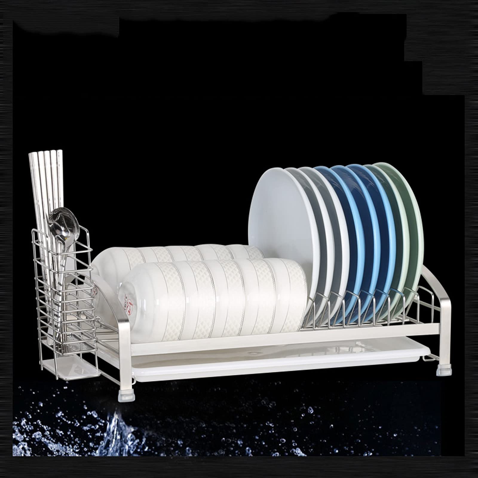 Küchen-Geschirrtrockner Single Layer 304 Edelstahl-Trocken- und Drain-Dish-Rack-Drain-Rack-Gerichte und Geschirrspeicherregale Multifunktionaler Abtropfständer (Color : B)