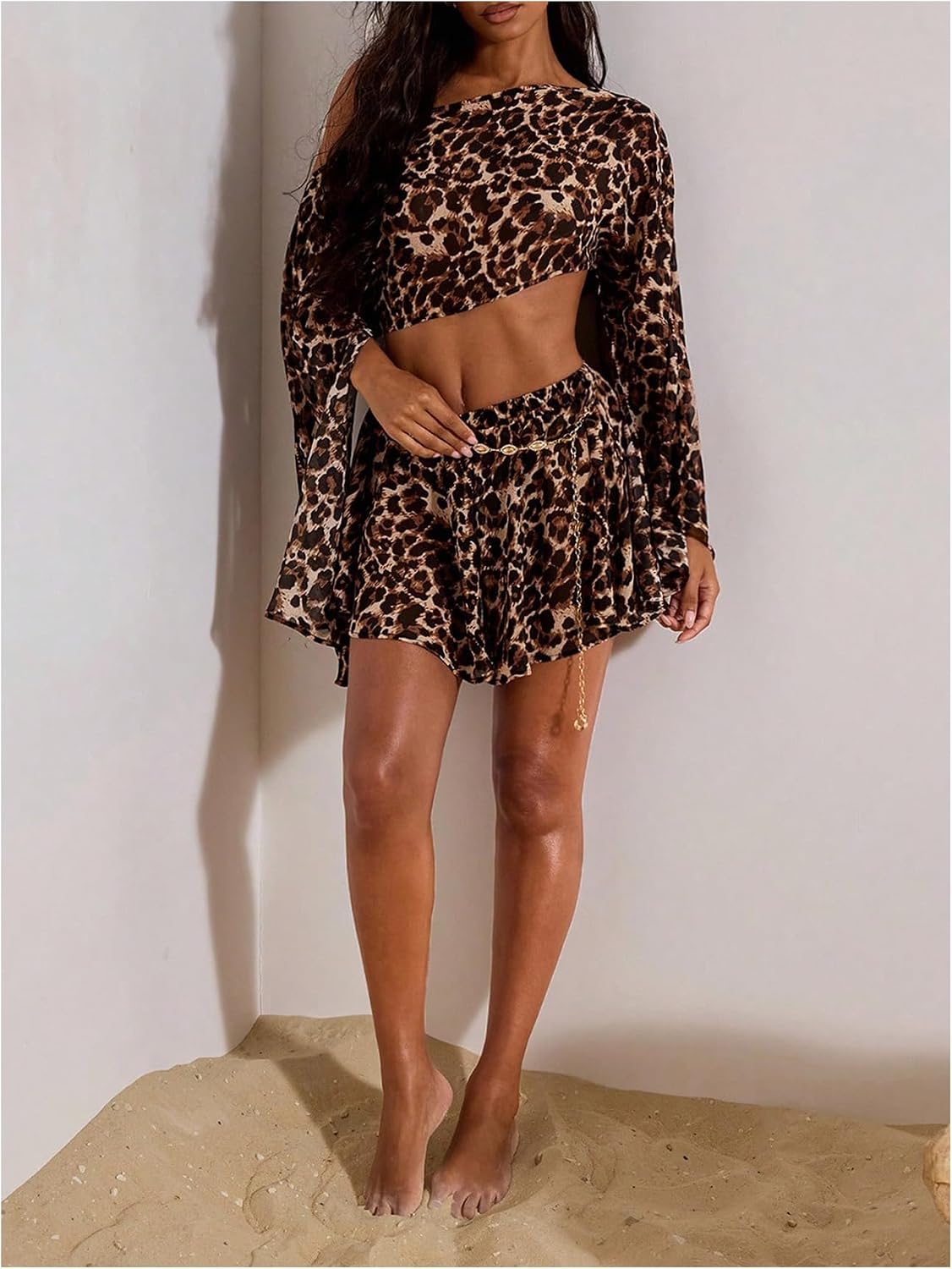 MakeMeChic Women's 2 Piece Outfit Ponchos Crop Tops and Shorts Beach Vacation Summer Sets