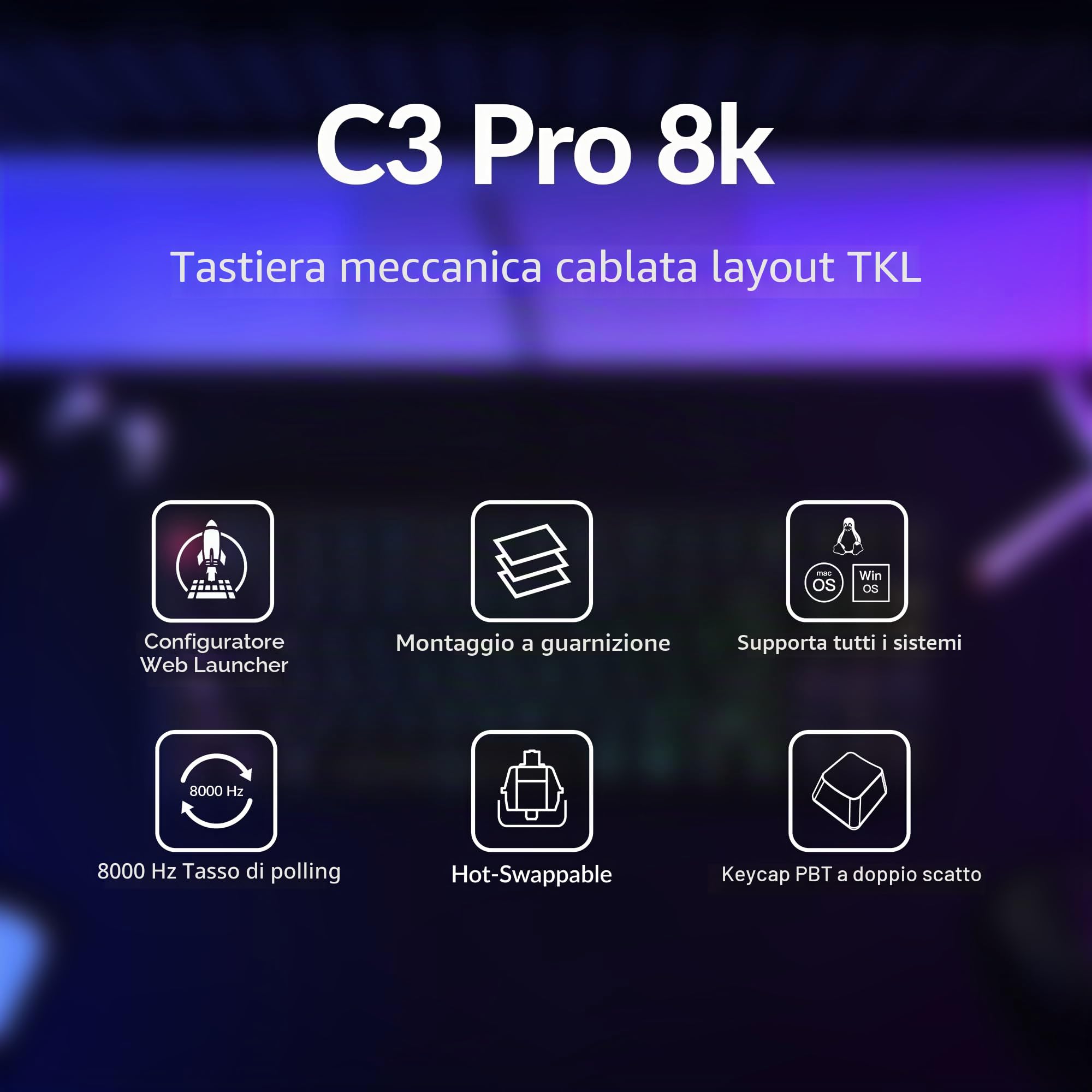 Keychron C3 Pro TKL - Tastiera meccanica cablata all'80%, frequenza di polling 8K, programmabile QMK/VIA, sostituibile a caldo, tasti retroilluminati RGB, switch Super Banana, per Windows/Mac