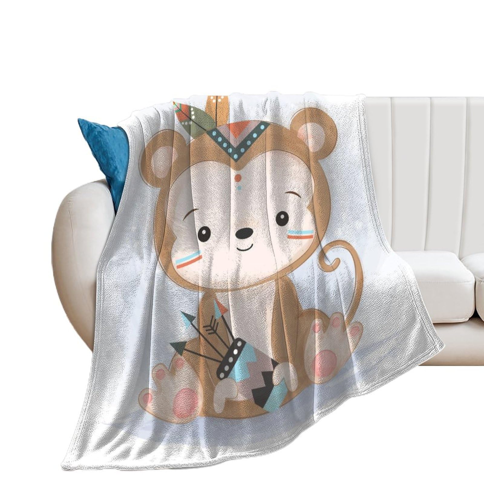 Couverture flanelle chaude singe mignon idéale pour vos soirées cocooning sur le canapé