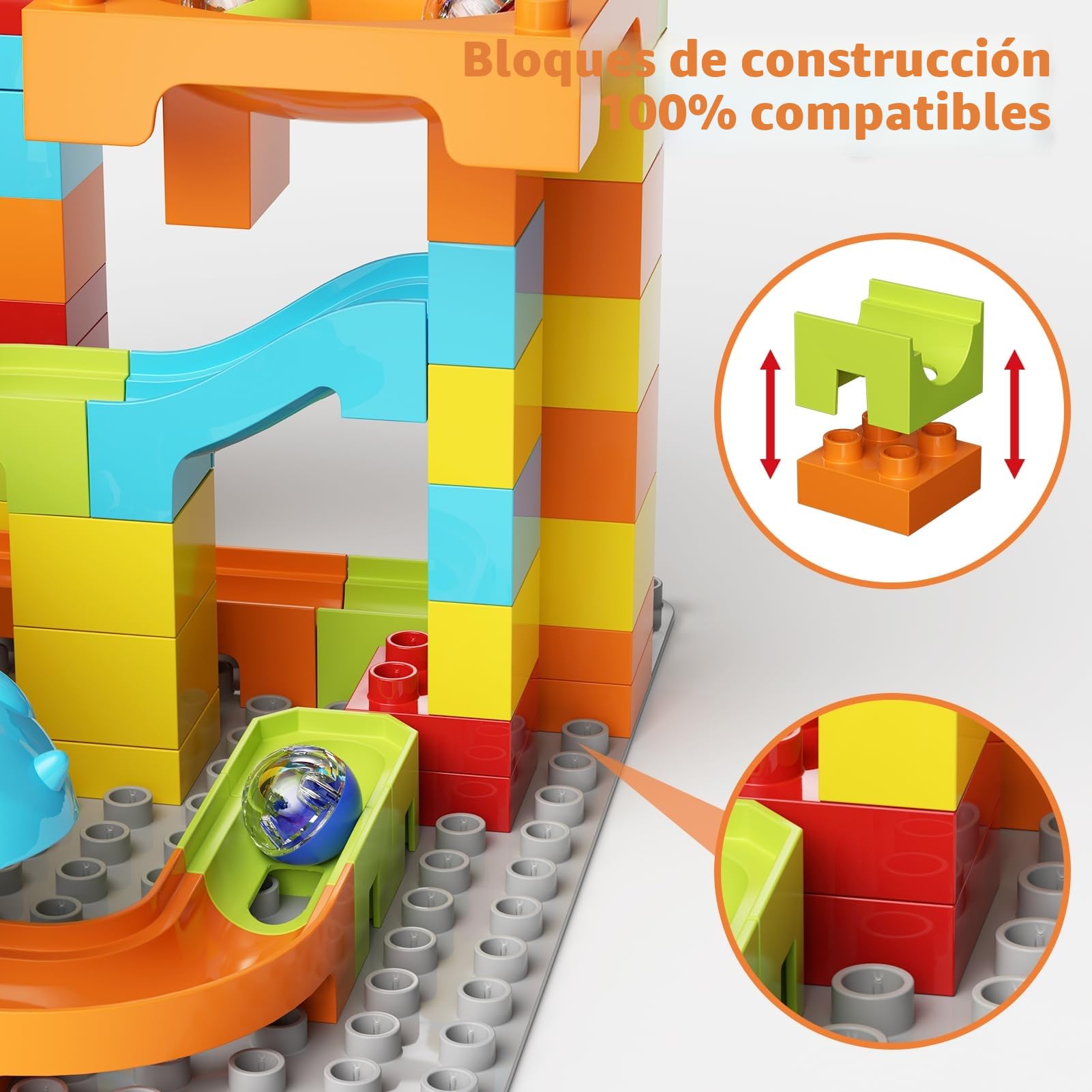 burgkidz Pista de Canicas Dinosaurios Bloques Juego de Laberinto, 78 Piezas Circuito Carreras de Mármol Juguete de Construcción, Regalos Educativo Stem para Niños de 3+ Años