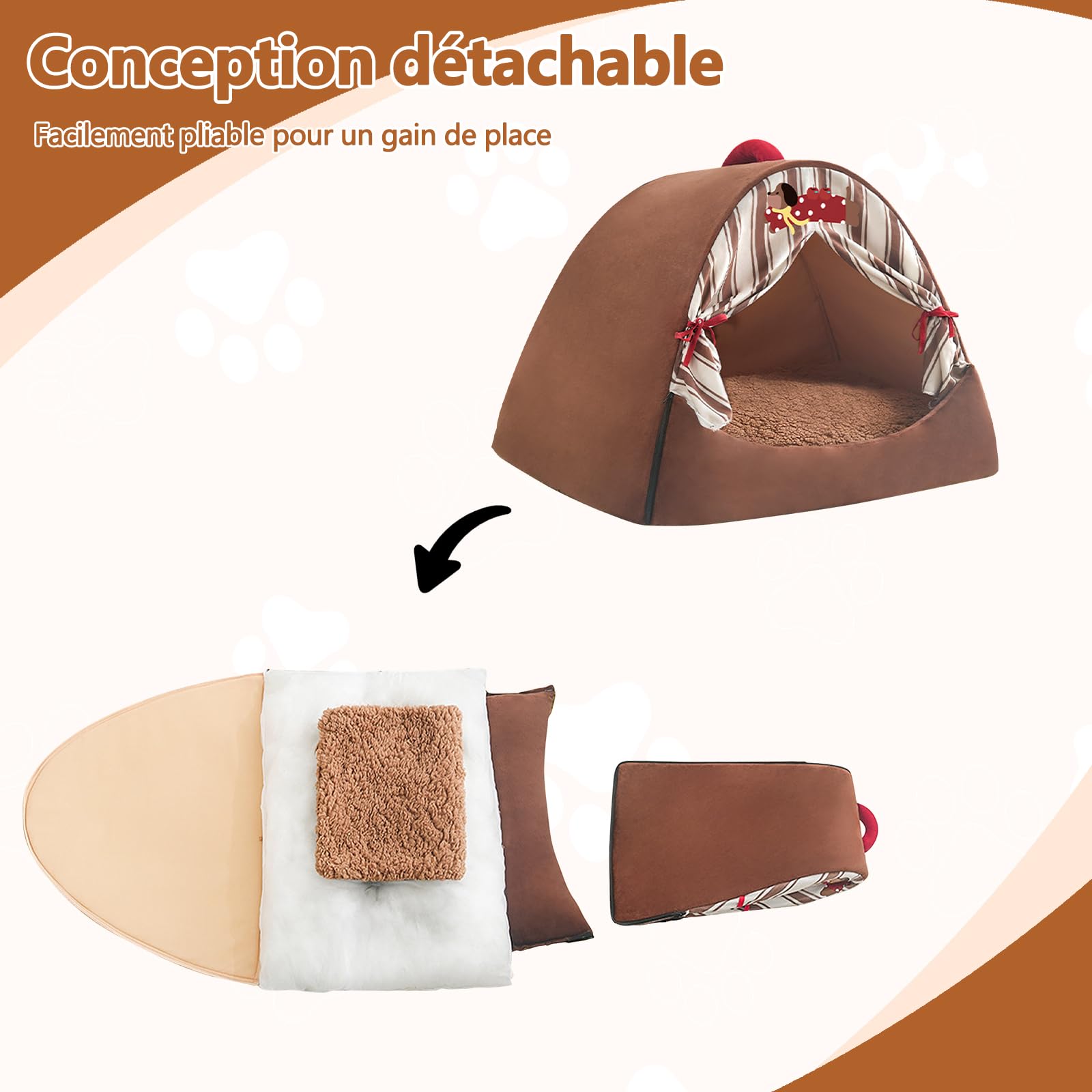 Galatée Maison pour Chat, Lit Igloo pour Chat Chaud Et Confortable, Lit pour Animaux De Compagnie Amovible Et Lavable, Nid pour Chien Mignon avec Coussin Amovible(L, Jaune)