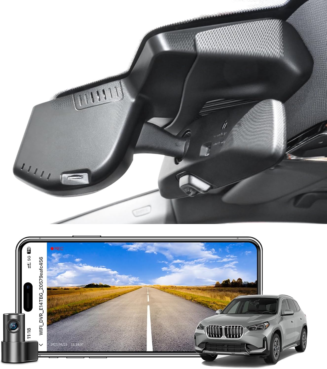 Front 4K & Rear 1080p Dash Cam Custom for BMW X1 Gen3 U11/U12 2023 2024 2025, Xdrive28i, OEM Style, 2160P UHD Video, WiFi & APP, 128GB Card