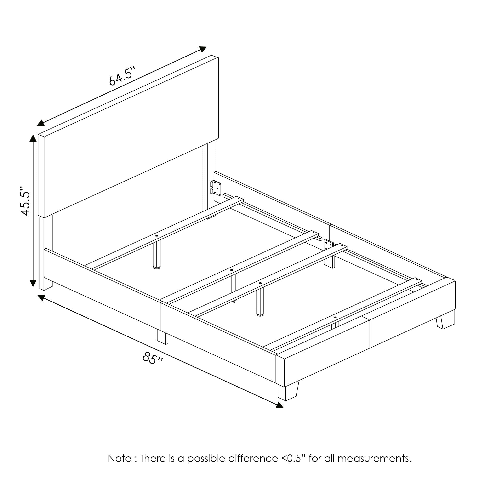 FURINNO Pessac PU Leather Upholstered Platform, Queen, Black