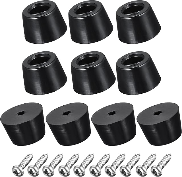 sourcing map 14mm W x 9mm H Round Rubber Bumper Feet, Stainless Steel Screws and Washer for Furniture, Electronics, Non-Slip 10pcs