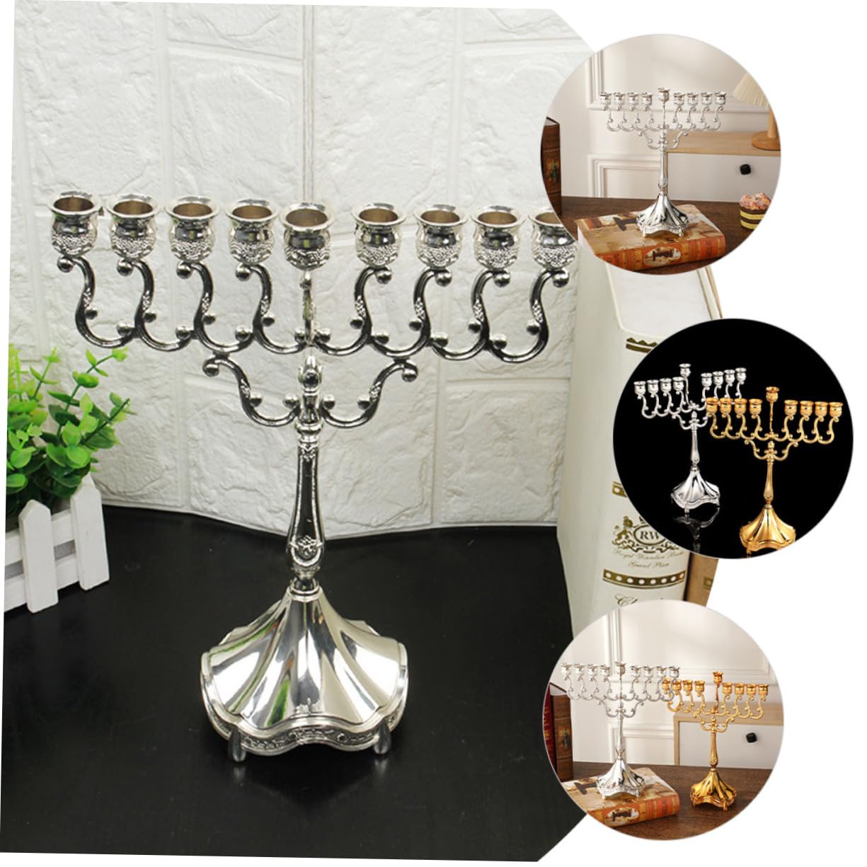 Alipis Candelabro de 9 Brazos de Aleación de Zinc, Estilo Europeo Antiguo, Color Plata, Decoración Elegante para Bodas, Fiestas y Navidad