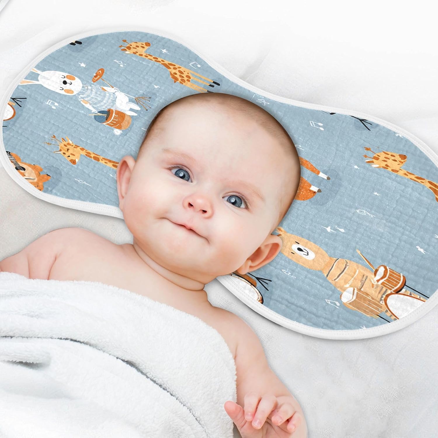 Cute Animal Musical Band Pattern Baby Burp Cloths -4Pcs Soft Absorbent Muslin Washcloths Bibs Face Towel for Newborn Boys Girls 22 x 11 Inch
