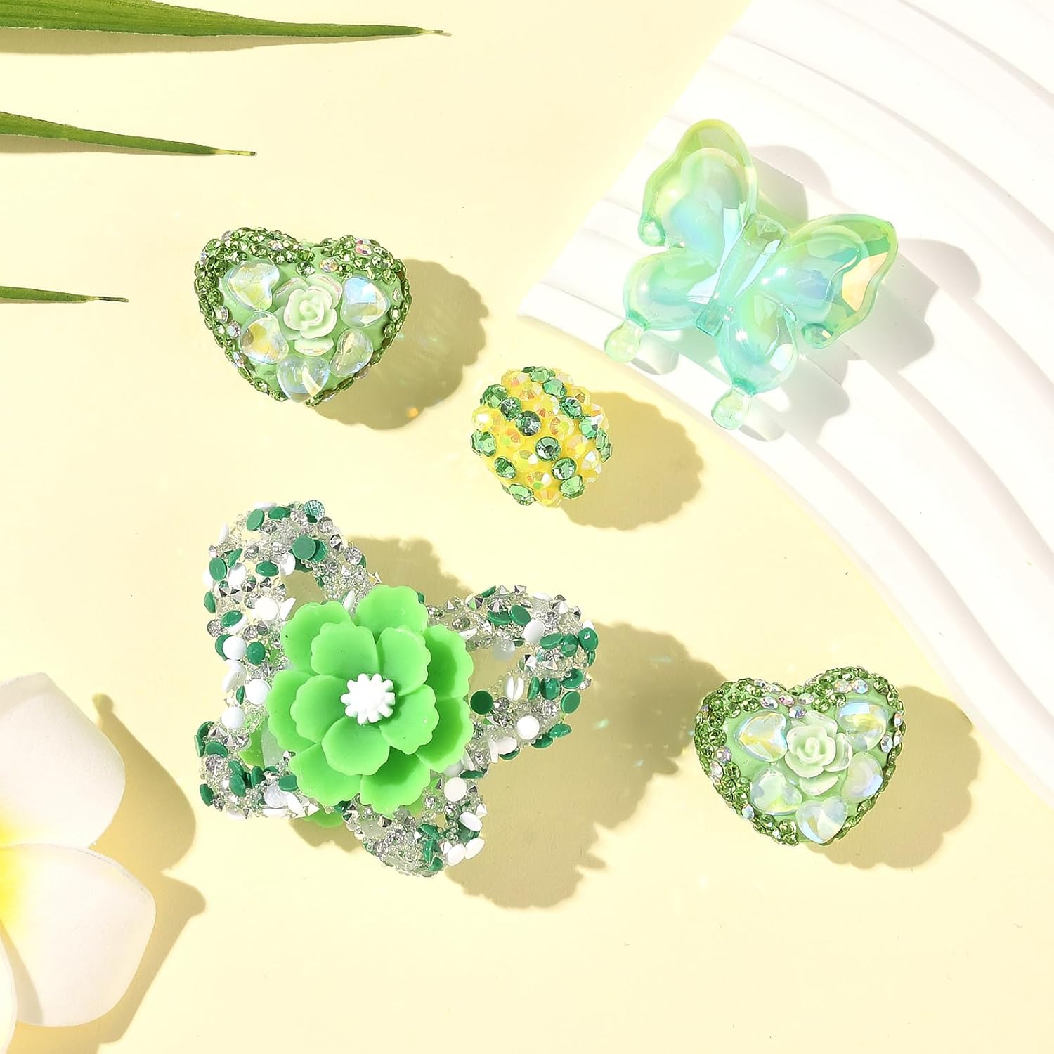 Ornaland 6Pcs Acrylic Focal Beads for Pens Green Rhinestone Butterfly Heart Spacer Beads for DIY Beadable Pens Keychain Jewelry Making image 3
