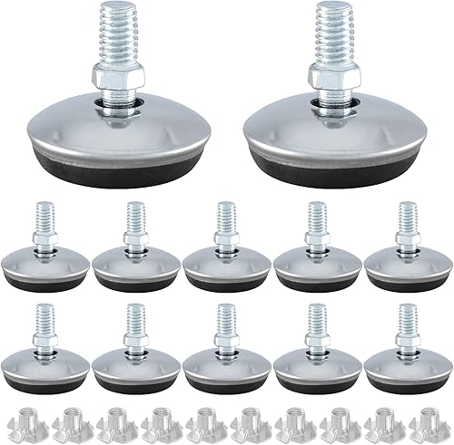 Miniatura 6 de Bivethoi Paquete de 12 pies niveladores ajustables M6, almohadilla niveladora ajustable de 1.12 pulgadas de altura, patas de mesa para muebles