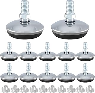Bivethoi 12 Pack M8 Swivel Furniture Leveling Feet Table Leg Levelers, Adjustable Leveling Feet Heavy Duty Sofa Feet with T Nut, Threaded Swivel Foot Pads Chair Glides for Cabinet Bench, 1-3/8 Inch OD