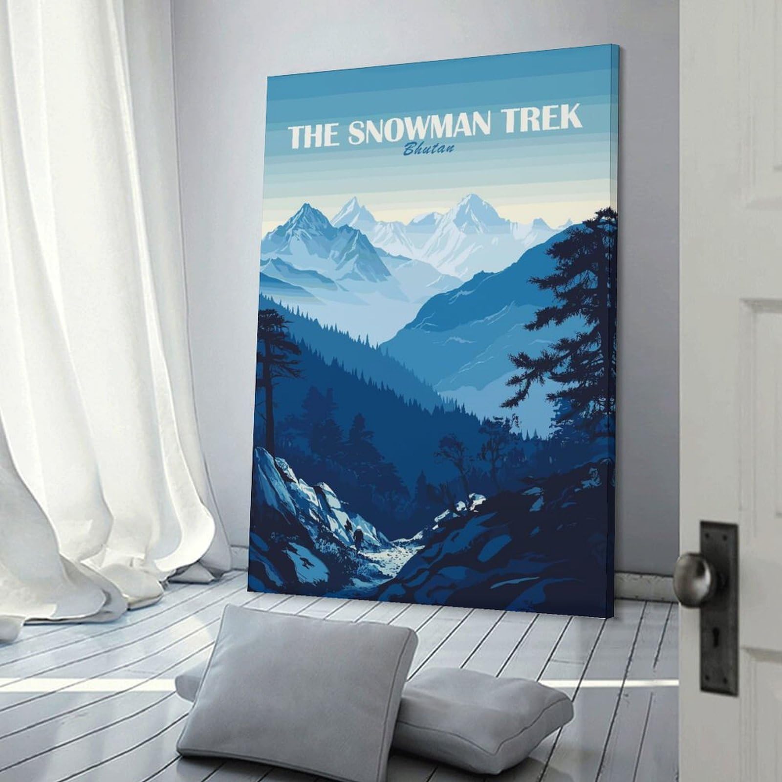 Junmoney Wall Picture Print The Snowman Trek Bhutan, 08x12inch(20x30cm), for Lounge, Bedroom Or Personal Spaces, Canvas Artwork with Gifting Potential