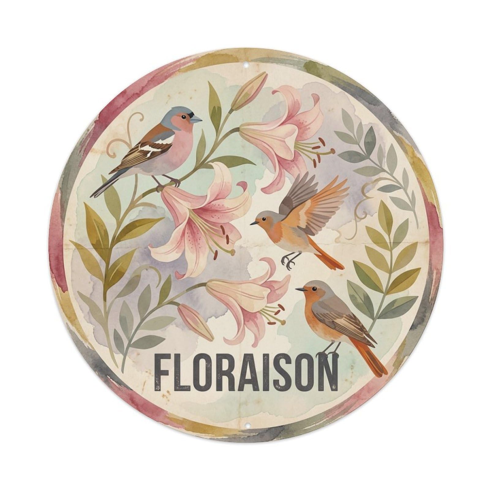 Watercolor Bird Slogan Floraison Lily Cluster Metal Tin Sign