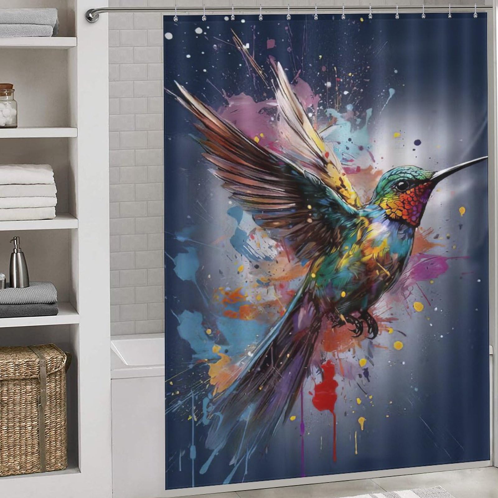 Rideau de douche colibri en polyester lavable pour créer une ambiance spa nature