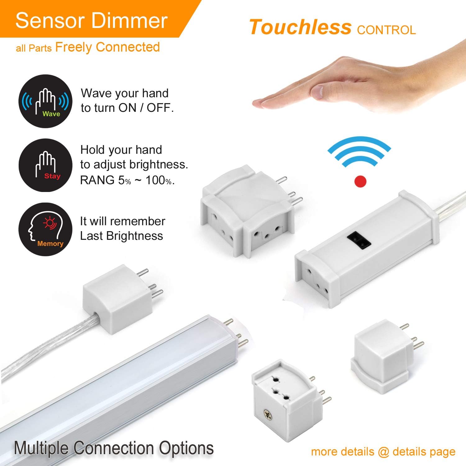 Best Deal 🛒 EBD Under Cabinet Lighting Kit, Hand Wave Activated Touchless Dimming, Connectors Fit Any 3D Space from 2 to 72 Corner & Cross, 8 Panels 252 LEDs 2100Lm 6500K CRI>90 Diy Lights Slim Book Shelf Light