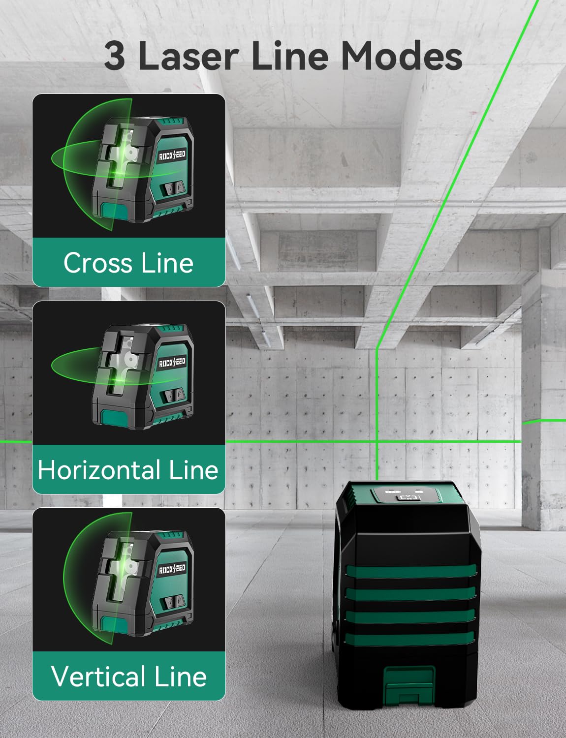 RockSeed Livella Laser a Doppio Modulo con 1,2m Treppiede,Livella a Linea Autolivellante, Raggio Verde Orizzontale e Verticale a 150°, 2 Batterie AA, per la Decorazione Domestica/fai da te/Cantiere