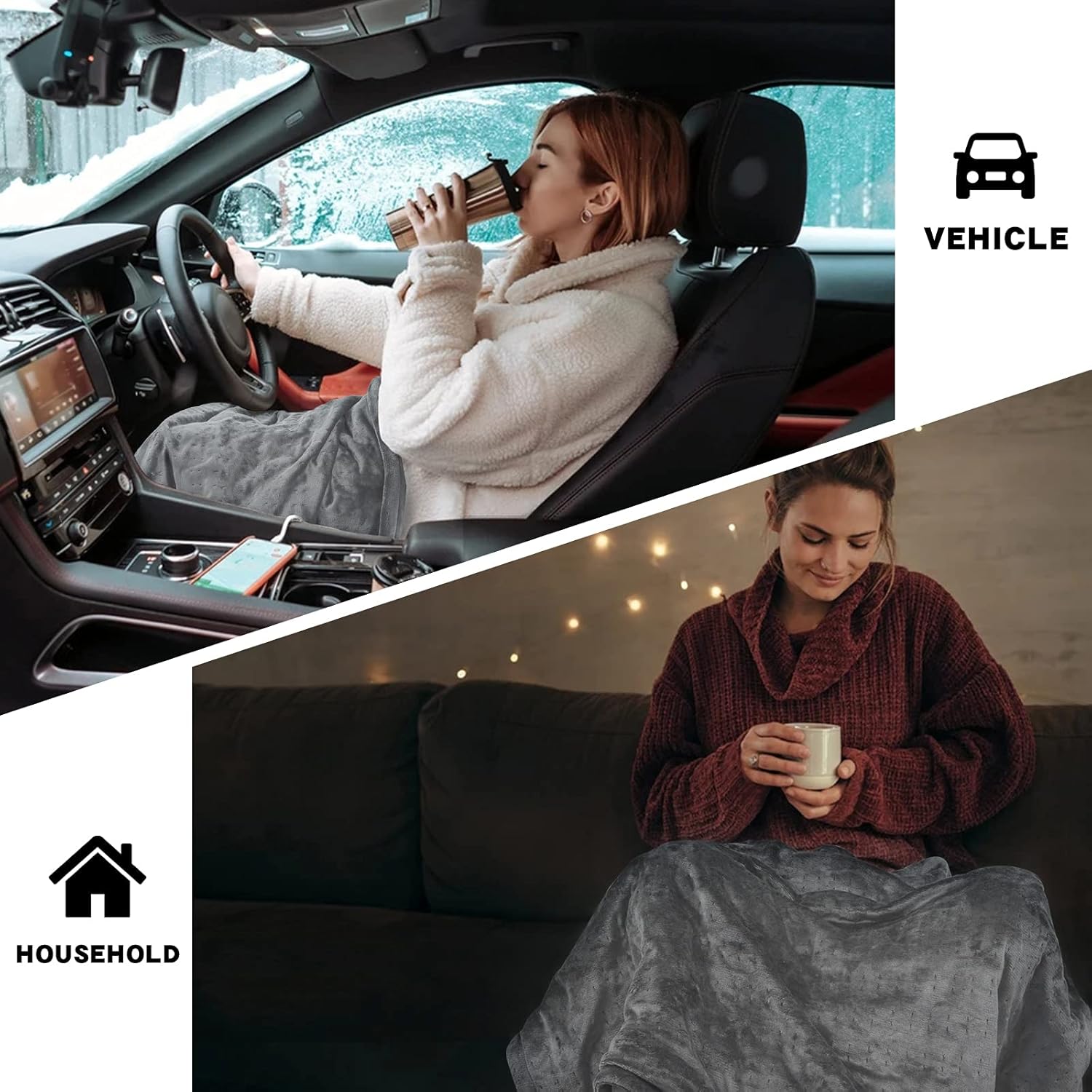 Lifetivity Machine Washable Car Heated Blanket 12 Volt Electric Travel Blanket Flannel Heating Throw for Car with Controller 3 Heating Level 40x55” Gray : Automotive