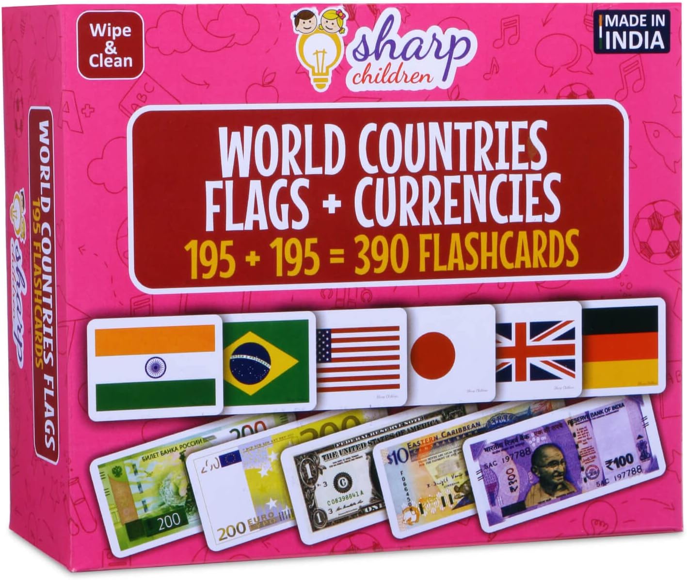 Sharp Children Big Size Flags Flash Cognitive_Skills Cards for Kids, Currency Flash Cards, Wipe and Clean, Laminated Activity Flash Cards