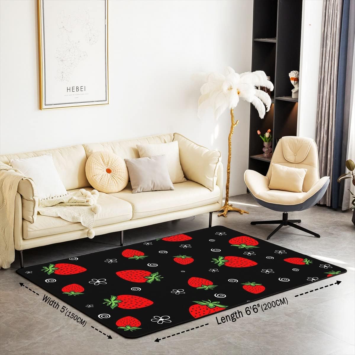 Strawberry Area Rug 3'x5' Kawaii Fruit Rugs Mat for Living Room Bedroom Decorative Cute Carpet Non Slip Anime Area Runner Rug