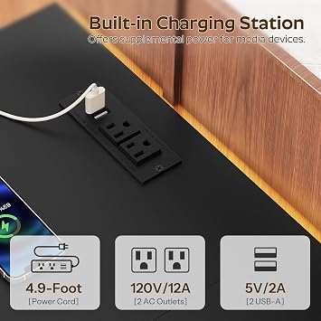 YATINEY TV Stand with LED Light and Power Outlets, Entertainment Center with Fabric Drawers and Open Shelves, 41.7 TV Cabinet for TVs up to 45 Inch, Media Console for Living Room, Bedroom, DS03UDBB
