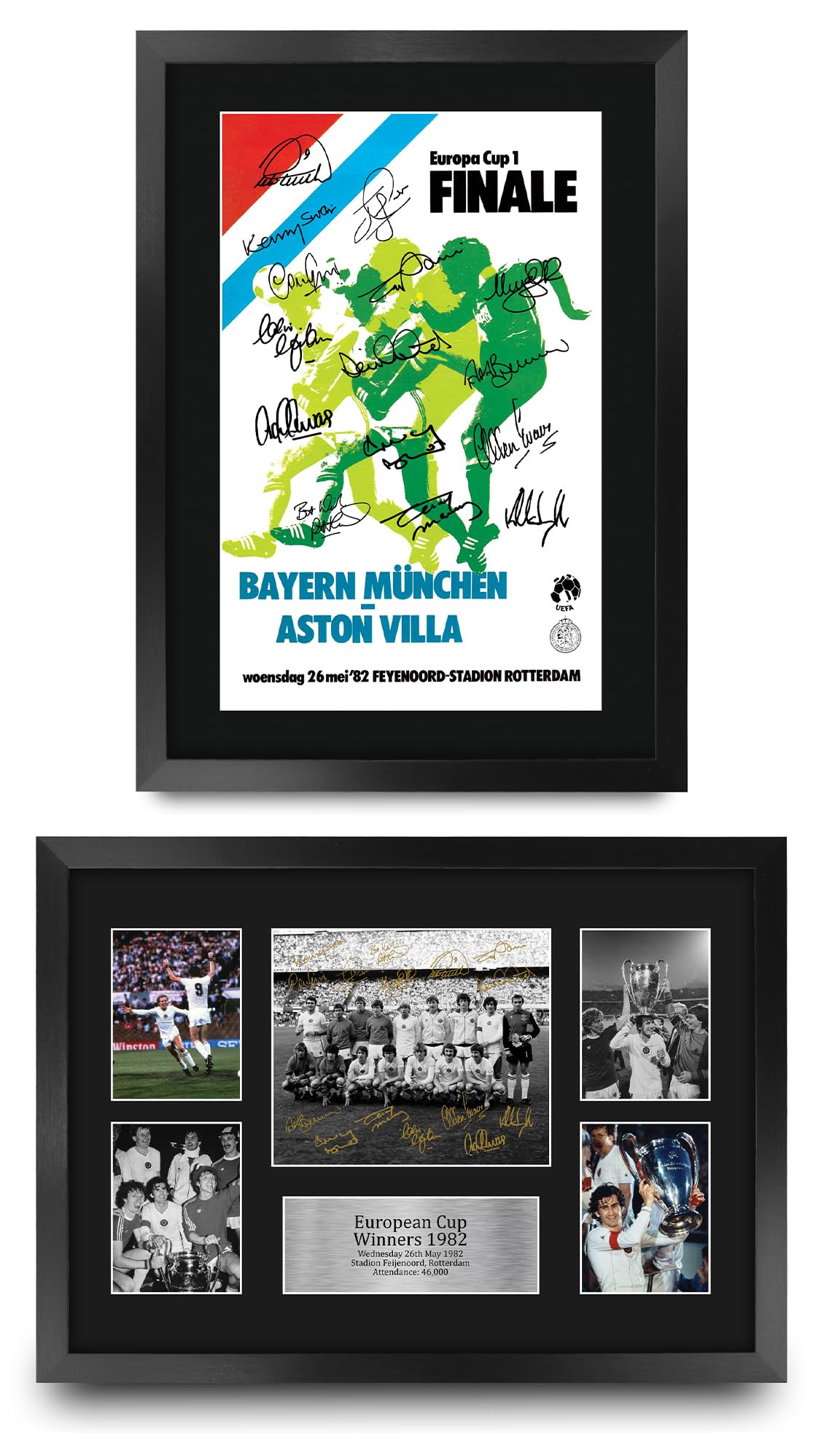 HWC Trading Aston Villa 1982 European Cup Winners Programme & Display Collection x2 Printed Memorabilia Signed Autograph Photograph Display for Football Fans and Supporters - A3 Framed