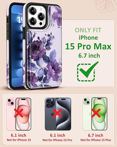 Miniatura 8 de Lotadilo Funda tipo cartera para iPhone 15 Pro Max con tarjetero y soporte para tarjetas, diseño de ovnis alienígena con función atrás, cierre