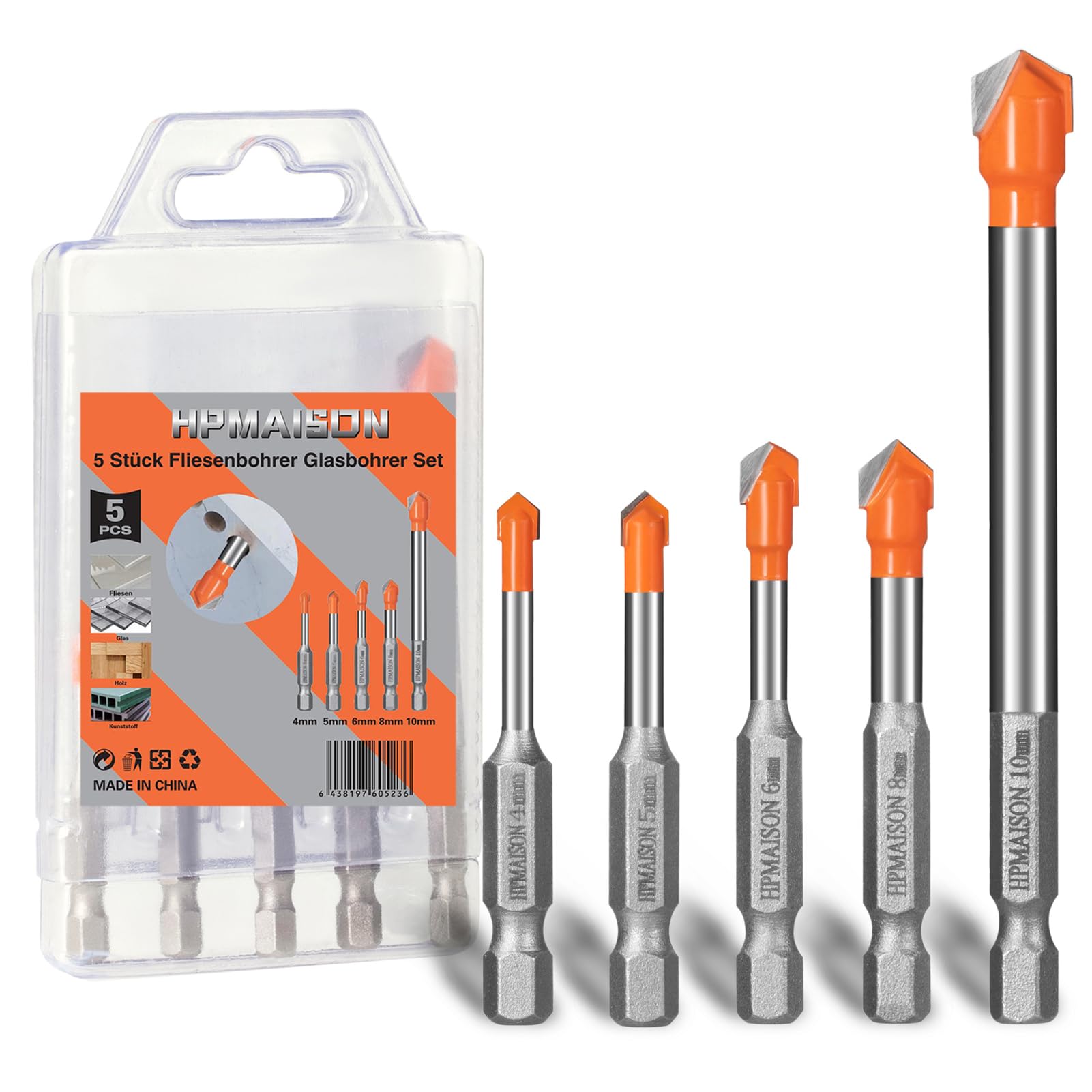 Nutmanel Steinbohrer Set, tegel- en glasboor, tegelboor glasboor keramische boor 3/4/5/6/8/10/12mm hardmetalen boor legeringsboorset voor tegels, glas, marmer, keramiek, graniet en nog veel meer