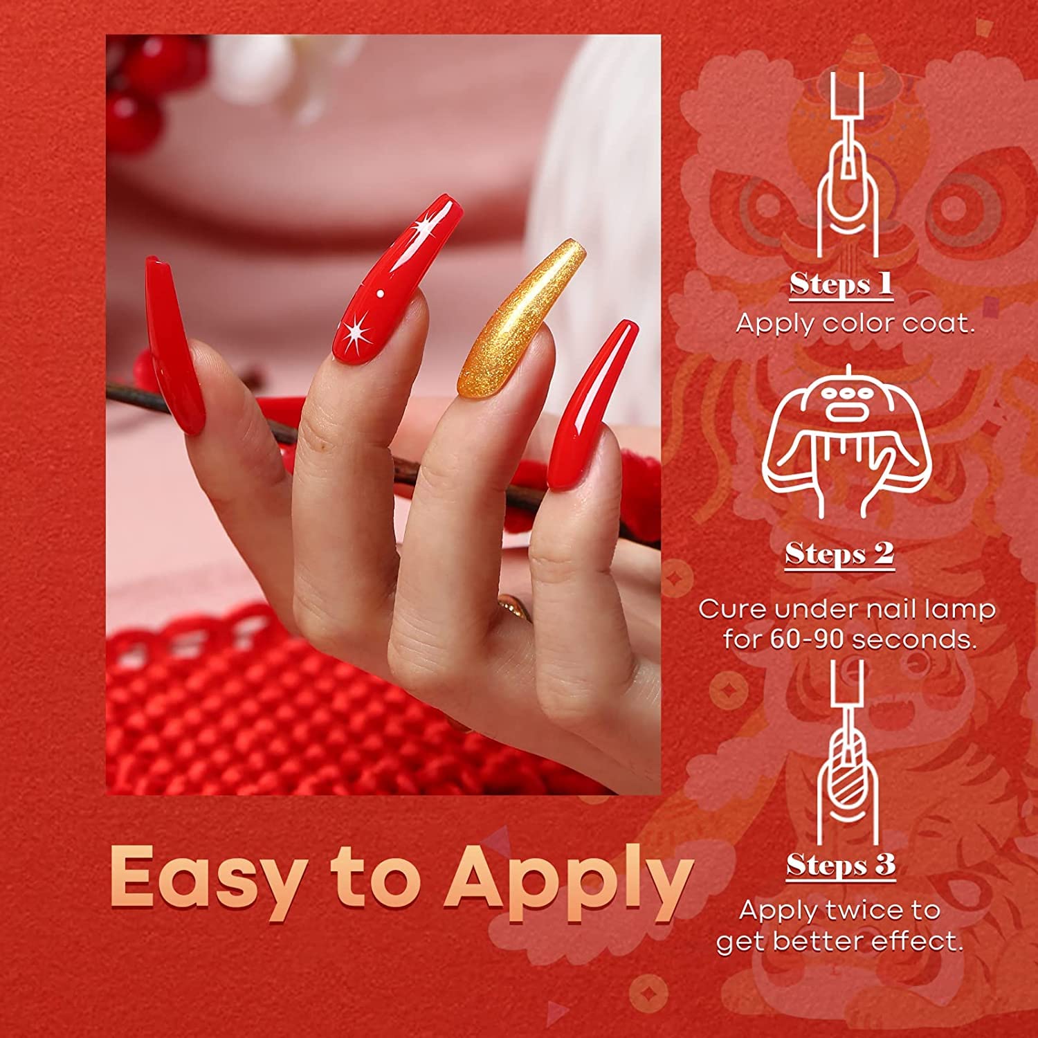 Modelones Gel Nail Polish Kit with U V Light New Year Limited Edition 6 Colors Red Glitter 6W Portable Nail Dryer Lamp, No Wipe Base Top Coat Nail Art Gel Manicure Valentine's Day Gift DIY at Home : Everything Else