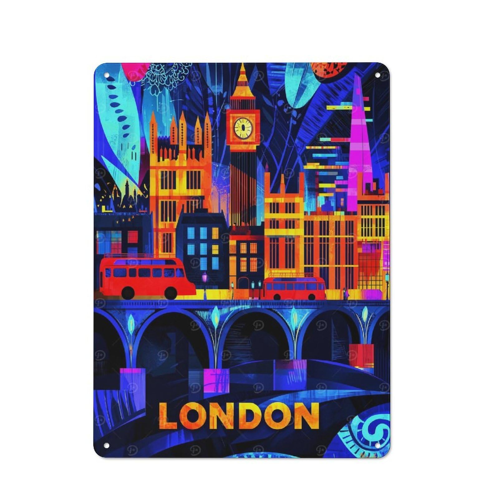 Junmoney London Neon Nights – Vibrant Cityscape Art Tin Sign 40X30cm With For Workshop Wall, Retro Decor, For Vintage Wall Decor Fans, For Garage And Workshop Walls