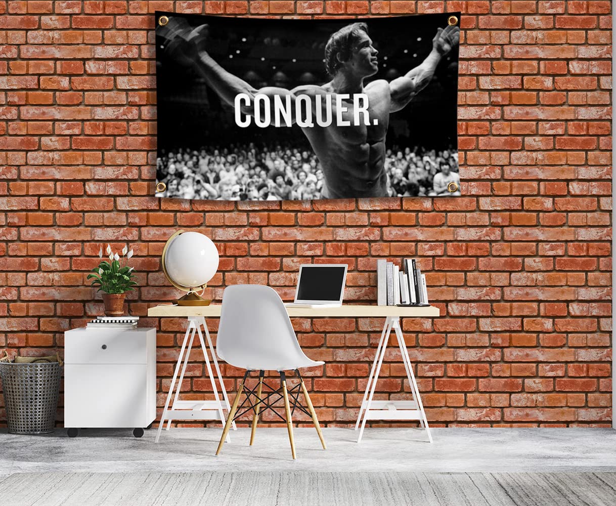 Drapeau Conquer Arnold Schwarzenegger – 0,9 X 1,5 M, 4 Œillets En Laiton, Pour Déco Dortoir Et Extérieur