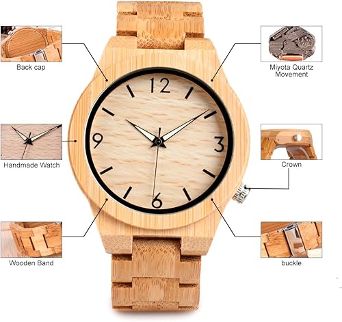 Miniatura 3 de BOBO BIRD D27 Reloj de madera de bambú para hombre con escala numérica de cara grande reloj de cuarzo ligero y casual deportivo con caja de regalo