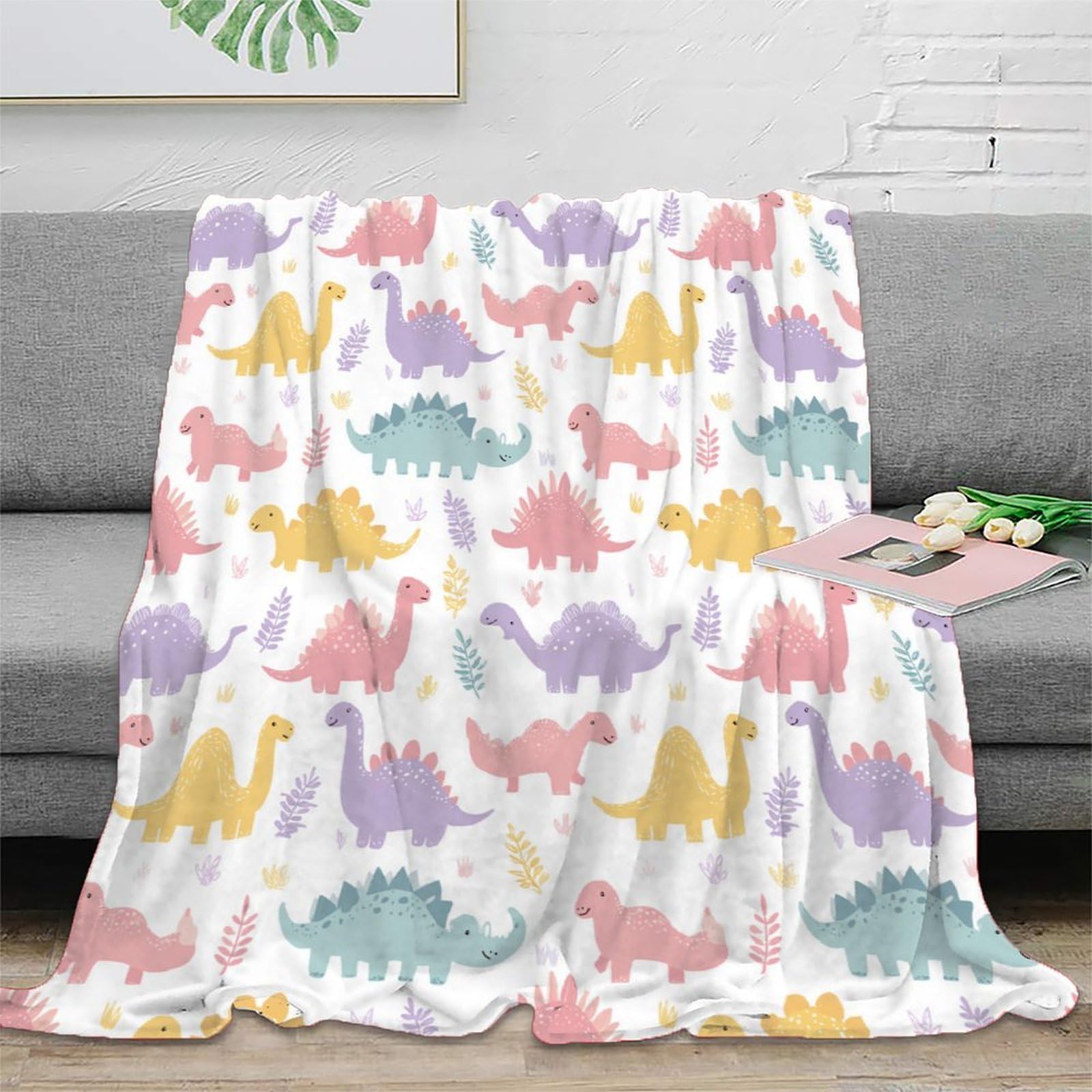 Plaid microfibre dinosaure 3D grand format 150x200cm hypoallergénique toutes saisons