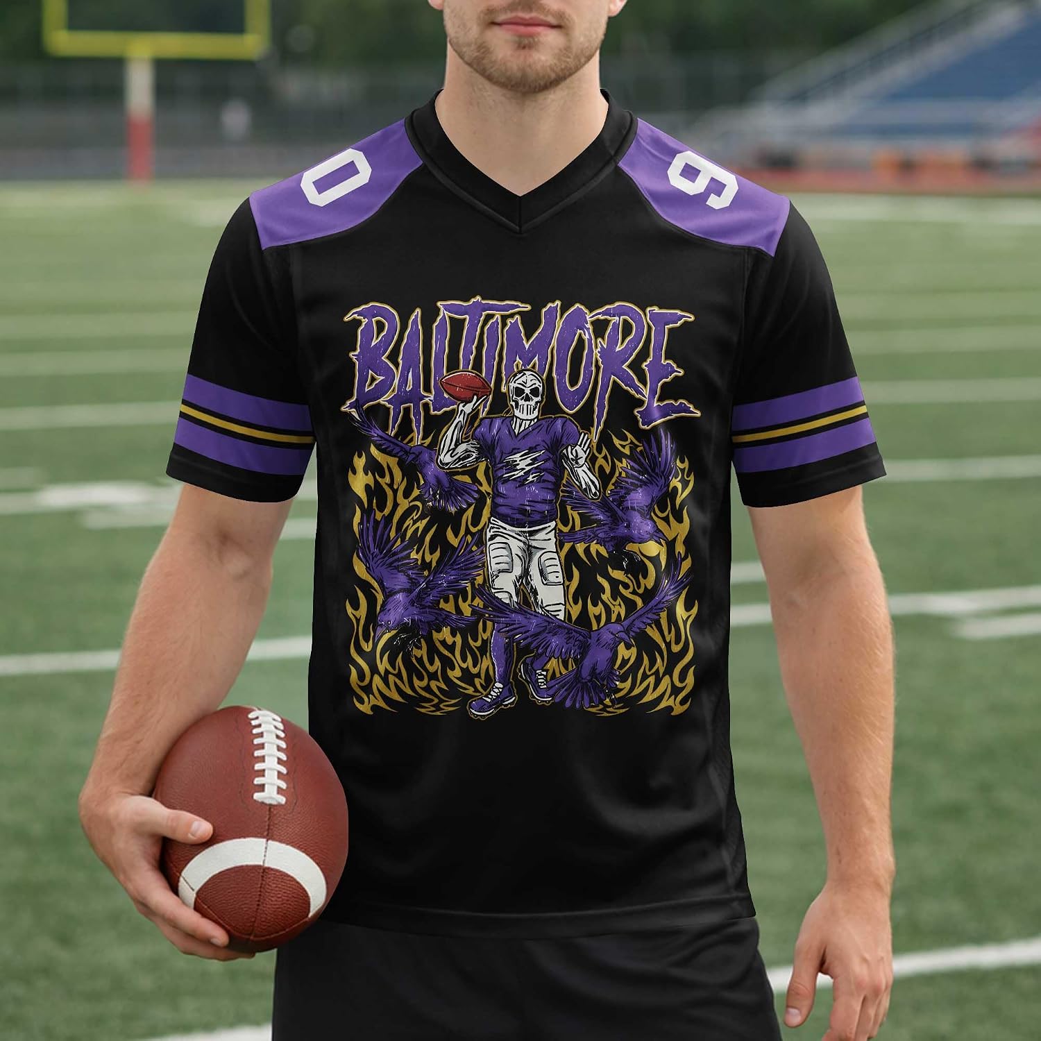 Custom Football Jersey Personalized Name Number Black Purple Game Day Fan Shirt for Men Women, Football Team Uniform Top